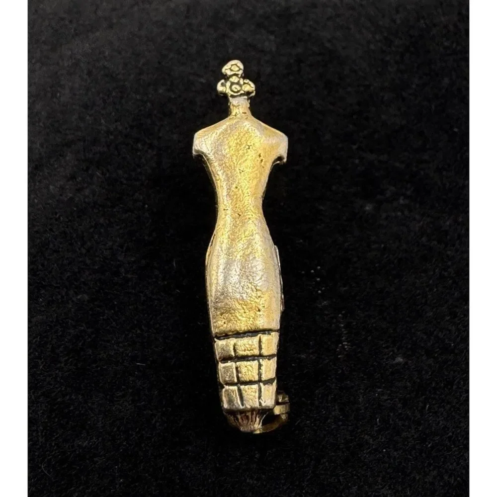 Vintage Gold Tone Petite Dress Form Mannequin Seamstress Small Pin Brooch Unique